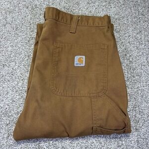 Carhartt Pants Mens 34x32 Brown Dungaree Fit Canvas Carpenter Workwear Pockets
